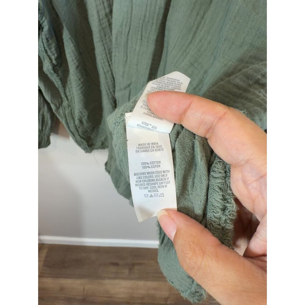 Aerie Women's Sage Green 100% Cotton Gauze Tunic Shirt XL Minimalist - Picture 5 of 8